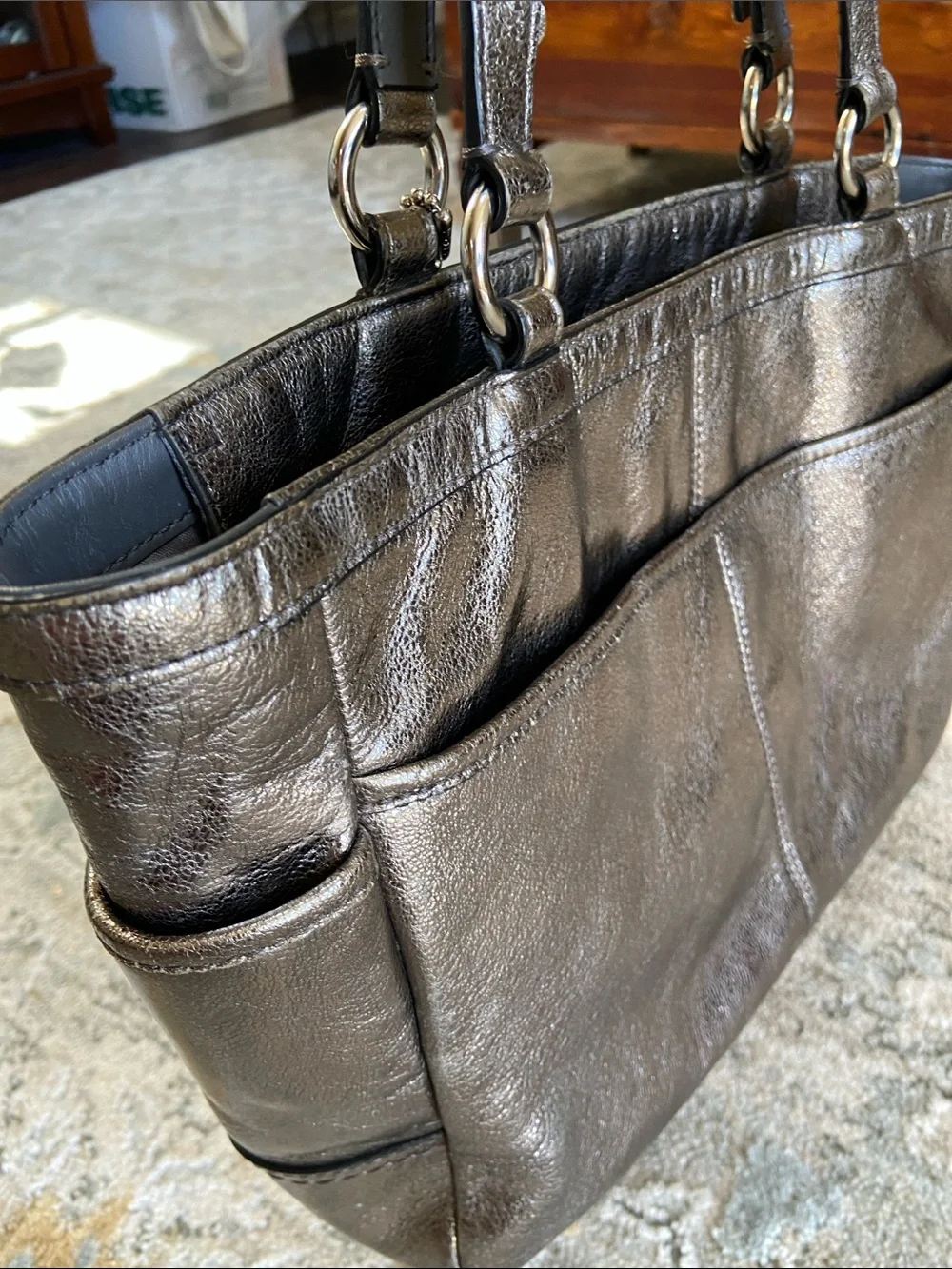 Coach 2011 Metallic Pewter Leather Gallery Tote Bag (F17721)